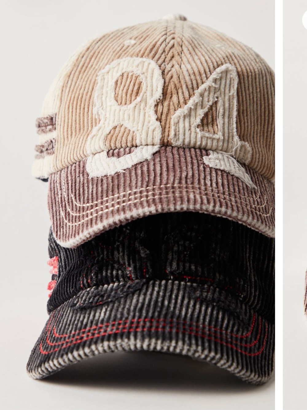 Free People Hollie Varaity Ivory & Brown Corduroy Baseball Cap with '84' Patch - Picture 14 of 15
